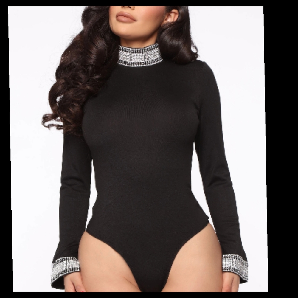 Rhinestone detail black bodysuit